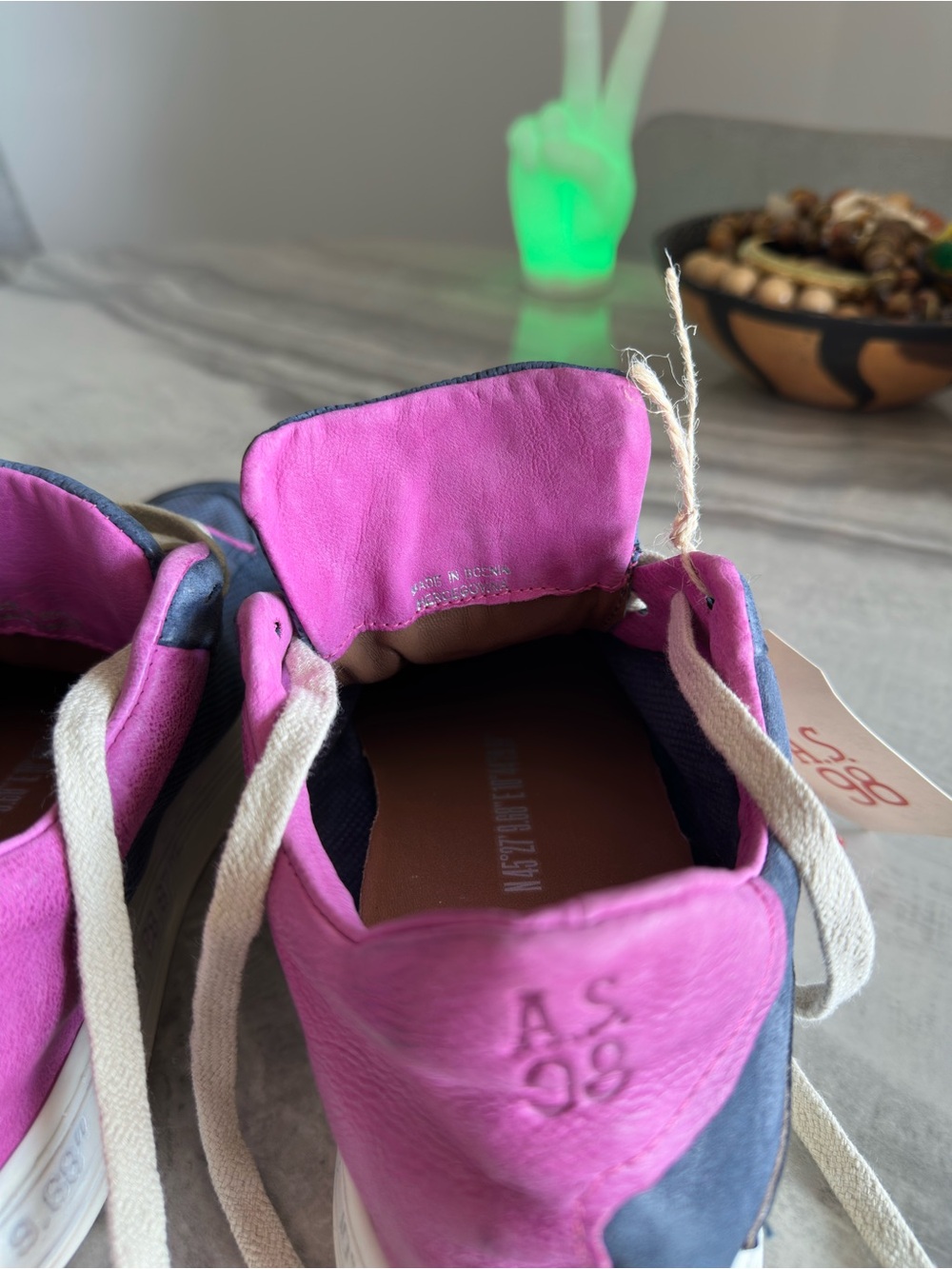 A.S.98 Alfie Blue Pink Perforated Leather Platform Sneakers - Picture 9 of 11